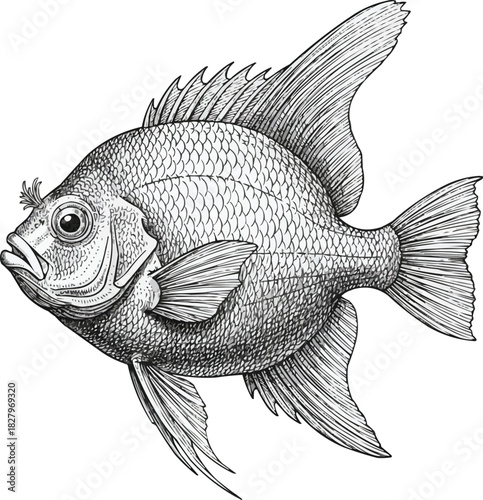 Detailed fish drawing illustration, aquatic beauty