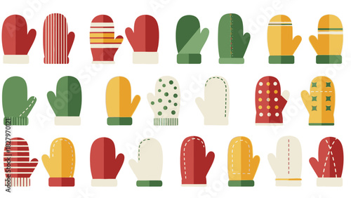 Collection of various colorful winter mittens, showcasing diverse designs and patterns for cold weather.