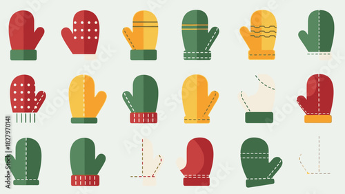 A collection of colorful winter mittens in various patterns and designs, displayed against a light background.