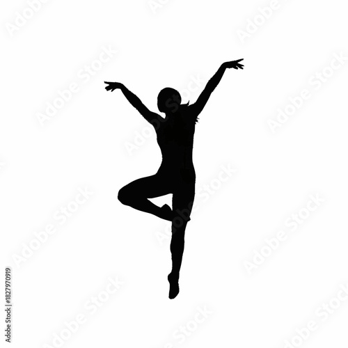 Silhouette of a Dancer in Elegant Pose with Arms Raised.