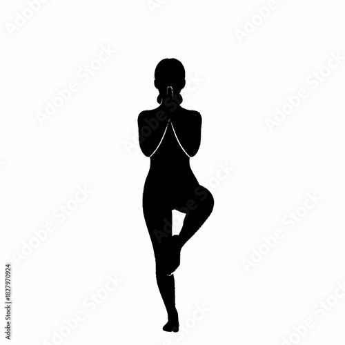 Silhouette of Woman in Tree Pose - Yoga and Balance.