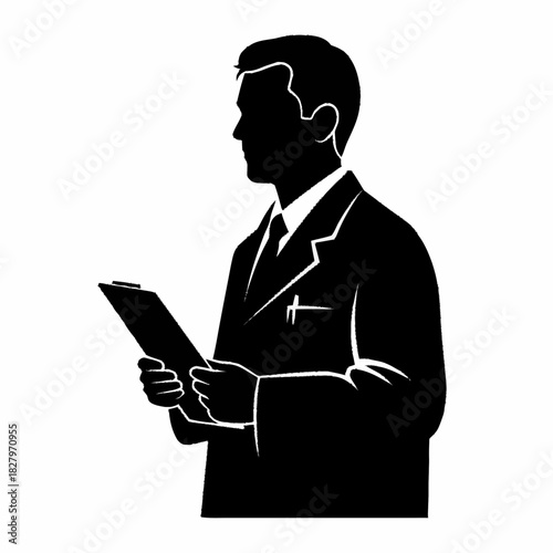 Silhouette of a professional man holding a clipboard, ready for business.