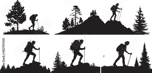 Collection of six distinct silhouette illustrations featuring diverse figures and objects