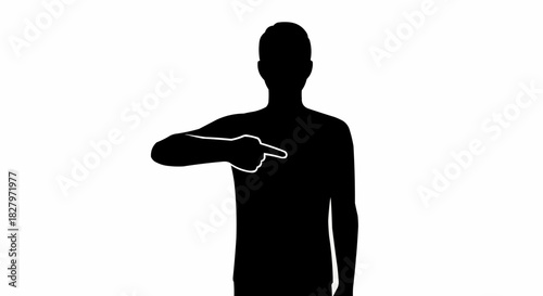 Silhouette of a person pointing with their finger towards something.