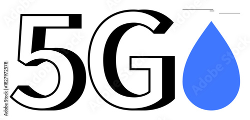Bold 5G typography paired with a blue water droplet design representing innovation, speed, and technology. Ideal for telecom, sustainability, speed, connectivity, progress, data and minimalism
