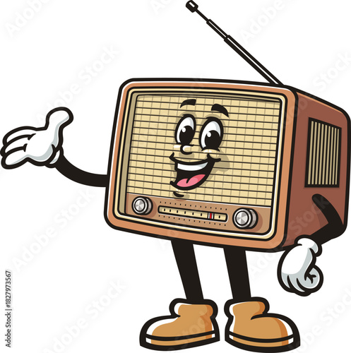 Radio mascot cartoon with welcoming pose