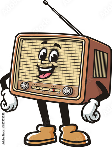 Cartoon Radio mascot is laughing happily