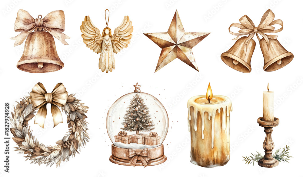 Obraz premium PNG Vintage Christmas decorations collection, element set on transparent background