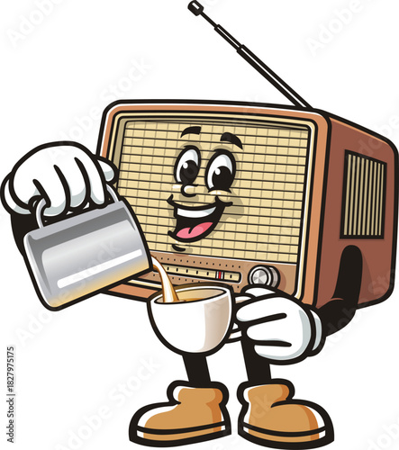Radio mascot cartoon is being a barista