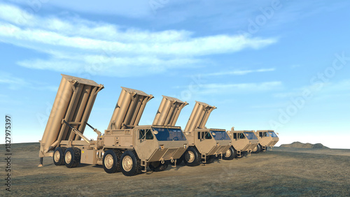 Group of military anti-aircraft vehicles