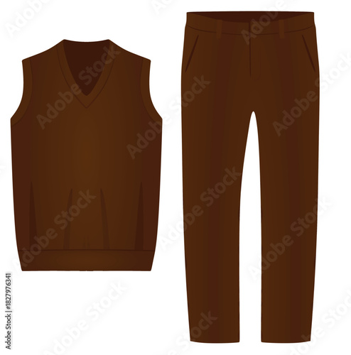 Brown knitted pullover and pants. vector illustration	
