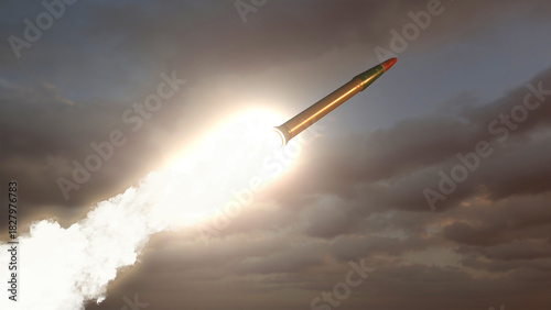 Anti-aircraft missile streaking across the sky