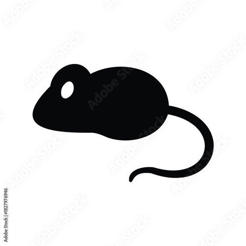 Simple vector illustration of a black mouse with a curved tail
