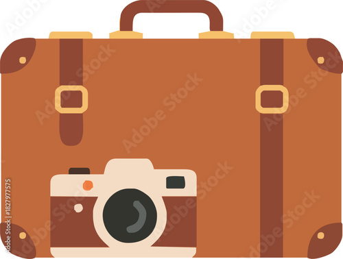 Vintage travel inspiration with a classic suitcase and camera, perfect for adventure themes, retro designs, and wanderlust concepts, originally vector graphics