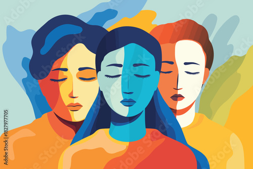 inclusive group of depressed people isolated vector style illustration