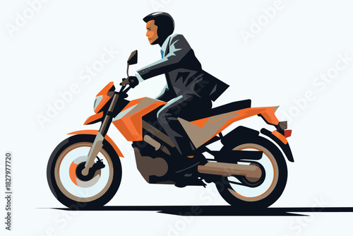 man in business suit riding Motor bike isolated vector style with transparent background illustration