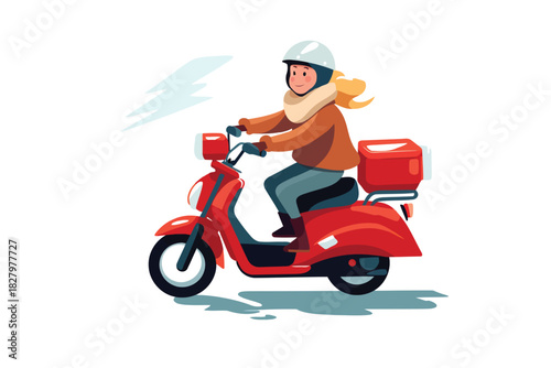 old woman riding Motor bike isolated vector style with transparent background illustration