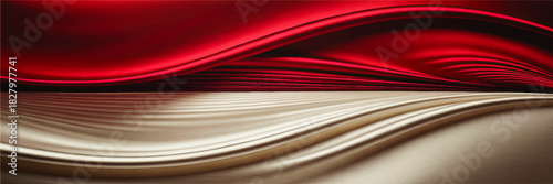 Luxury red and gold abstract waves background, elegant metallic flowing lines, modern fluid satin backdrop for banners and design