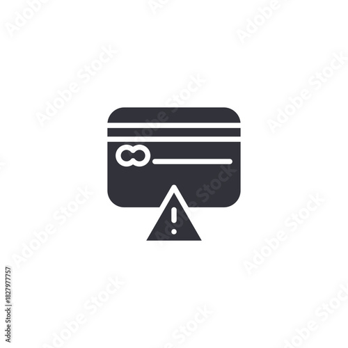 Credit card with alert triangle. Banking card warning sign illustrating payment risk detection, fraud prevention, and unauthorized transaction alert.