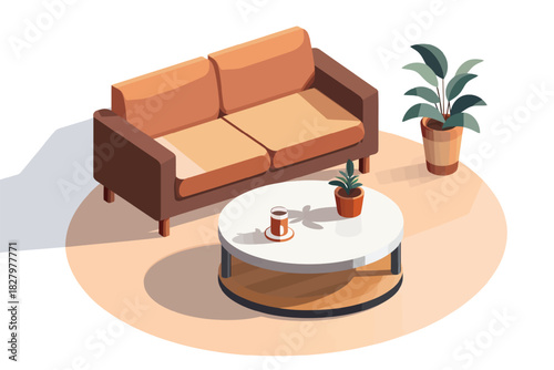 sofa with coffee table table and rug isolated vector style with transparent background illustration