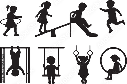 PrintSilhouettes of children playing on playground equipment
