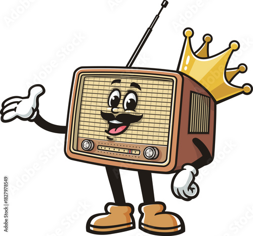 Cartoon King of Radio mascot wearing a crown