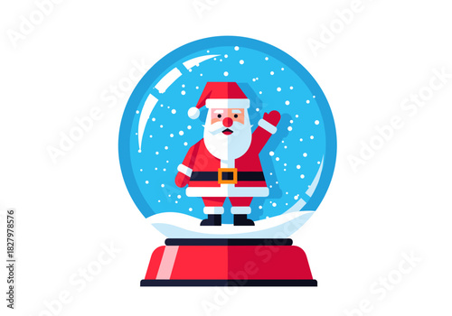 Santa Claus figurine inside snow globe with snowy background for Christmas  