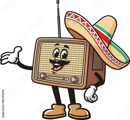 Cartoon of Radio mascot wearing a sombrero