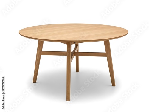 Round wooden dining table isolated on white background