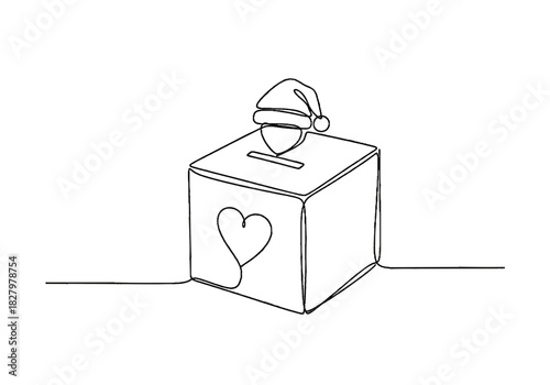 Donation box with heart and Santa hat for Christmas and New Year  