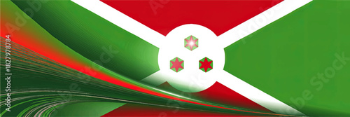 Abstract Burundi flag illustration with green red waves, three stars and dynamic curves, modern African patriotic background design