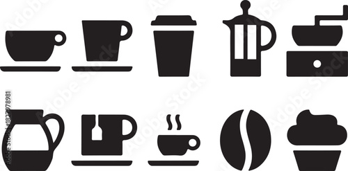 Coffee and Tea Icon Set Beverage Barista Cafe & Hot Drink Symbols