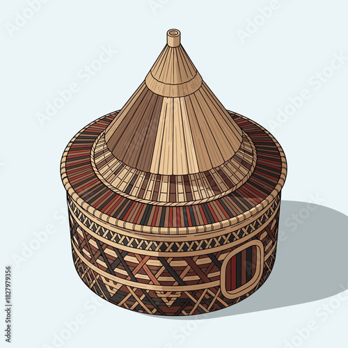 Illustration of a Kazakh yurt-shaped souvenir in traditional style