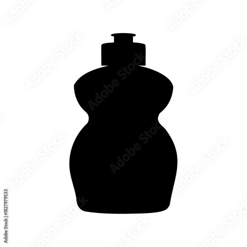 Silhouette of Dish Soap Bottle with Pump Dispenser on a White Background