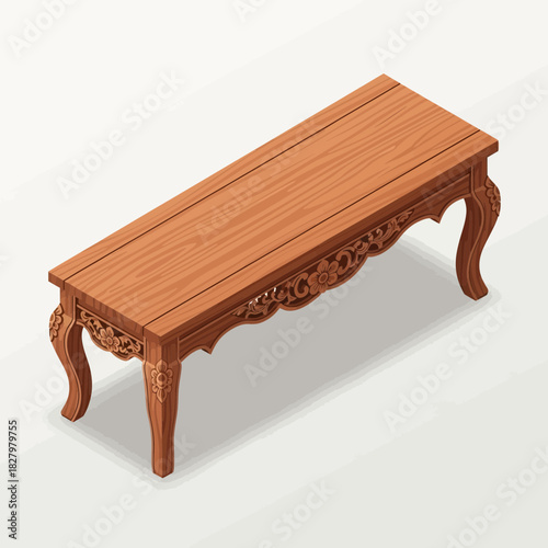 Ornate Wooden Table Vector Illustration with Intricate Carvings Detail