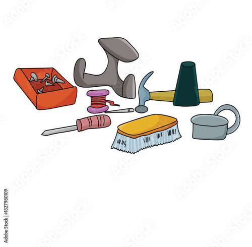 cute cartoon hand drawn vector cobbler tools clipart.