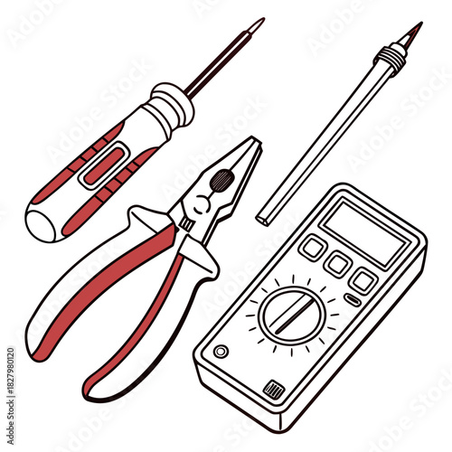 Screwdriver Pliers and Multimeter Tools on White Background electrical
