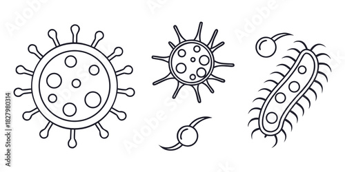 Outline Drawings of Virus, Bacteria, and Microscopic Organisms bacterium germ