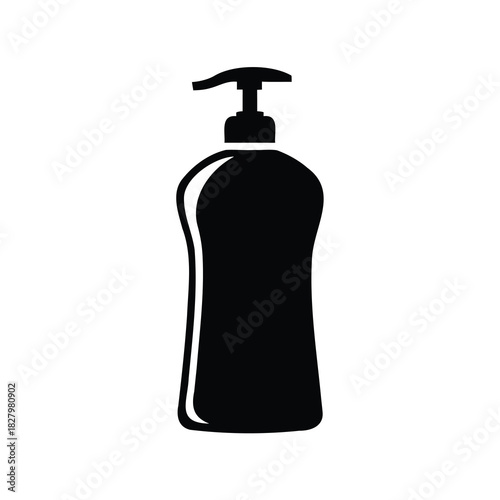 Black silhouette of a dispenser bottle for liquid soap, lotion, or shampoo