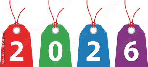 Colorful 2026 Price Tags Vector for New Year Sales, Discount Promotions, and Branding