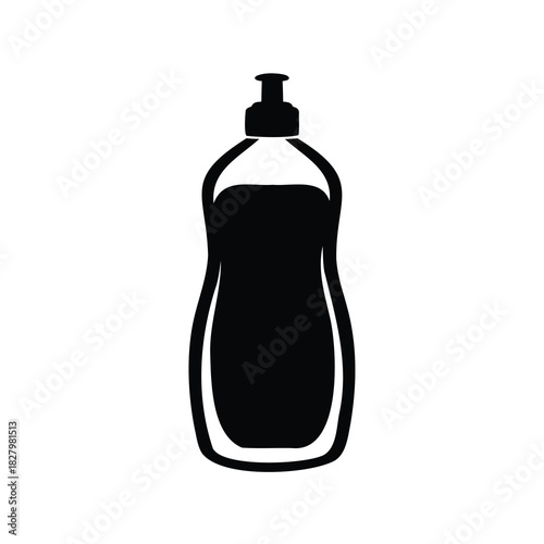 Stylized black and white dish soap container illustration with pump dispenser
