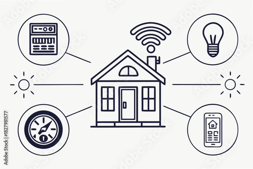 Smart Home System Diagram with Connected Devices house technology