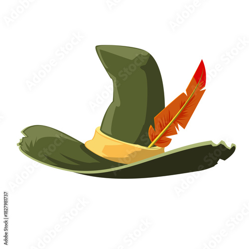 Vintage Green Hat with Feather — Fantasy Charm