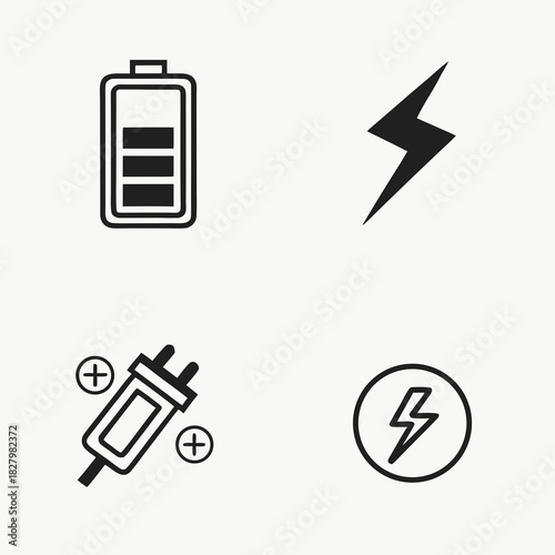 Battery Charge Levels and Electrical Energy Symbols power lightning bolt