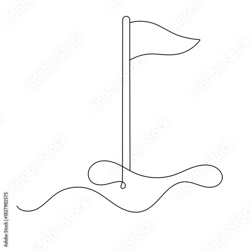Golf flag line icon in a simple, minimalist outline vector illustration