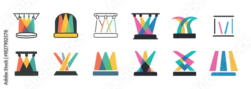 Colorful abstract stage light icons collection