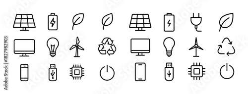 Icons of renewable energy technology and sustainability concepts