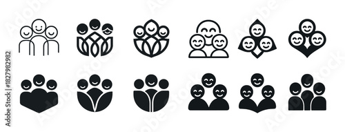 Collection of family and community icon designs in various styles