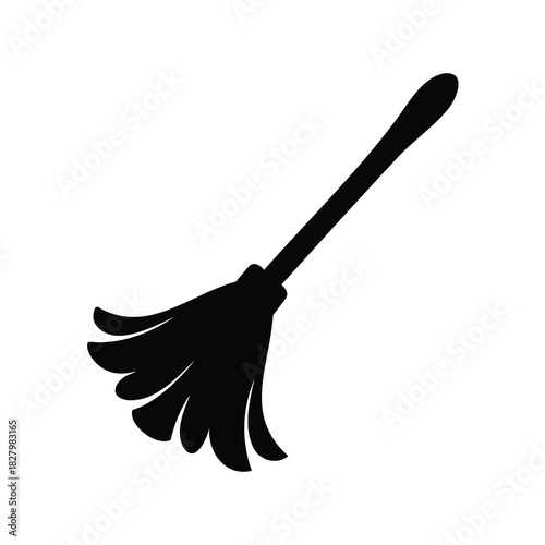 Silhouette of a black feather duster on a white background for cleaning