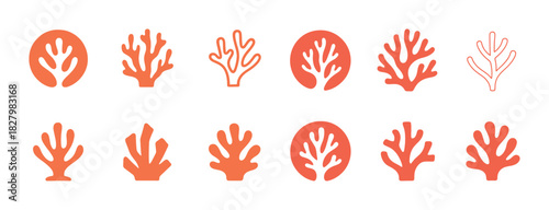 Collection of coral icons in varied stylized designs